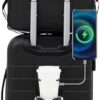 Wrangler Smart Luggage Set with Cup Holder, USB Port and Phone Holder, Black, 2 Piece Set
