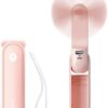 JISULIFE Handheld Mini Fan, 3 IN 1 USB Rechargeable Portable Fan [12-19 Working Hours] with Power Bank, Flashlight, Pocket Design for Travel/Summer/Concerts/Lash, Gifts for Women (Pink)
