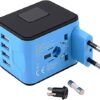International Travel Adapter Universal Power Adapter Worldwide All in One 4 USB Perfect for European US, EU, UK, AU 160 Countries (Blue) - Image 4