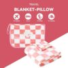 Travel Blanket and Pillow Compact, Premium Soft 3 in 1 Airplane Blanket with Soft Bag Pillowcase，Hand Luggage Sleeve, Backpack Clip and Eye Mask (Ckeckered Pink) - Image 2