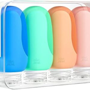 Morfone Travel Bottles Set for Toiletries, Tsa Approved Travel Size Containers BPA Free Leak Proof Refillable Liquid Silicone Squeezable Travel Accessories for Shampoo Conditioner Lotion (4Pack 3oz)