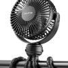 Gaiatop Mini Portable Stroller Fan, Battery Operated Small Clip on, Detachable 3 Speed Rechargeable, 360° Rotate Flexible Tripod Better Cooling for Car Seat Crib Treadmill Travel Black