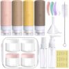 GLAMFIELDS Travel Bottles for Toiletries,TSA Approved 3.3oz Size LeakProof Silicone Toiletry Containers for Shampoo, Conditioner,Easy to Squeeze，Portable Travel Essentials for Lotion(18 Pack) Apricot