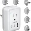 Universal Travel Adapter Kit, VINTAR International Plug Adapter with 3 USB Ports(2 USB C, 3.4A) and 2 American Outlets, Type A,C,G,D,I,M Detachable Attachments, Adapter for US/EU/UK/India/AUS/Africa