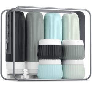 Travel Bottles for Toiletries 8 Pack, Tsa Approved Travel Size Toiletries 3 oz, Travel Containers for Toiletries, with Clear Bag, Leak Proof Silicone Squeezable Travel Essentials Creams Jars