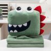 Cute Animal Soft Travel Blanket and Pillow Set Compact Travel Pillow with Blanket for Airplane, Car, Camping, Office, Train-Dinosaur