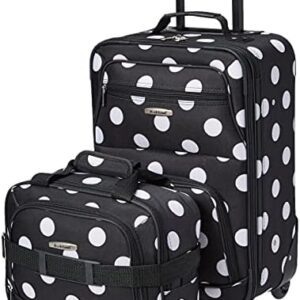 Rockland Fashion Softside Upright Luggage Set,Expandable, Telescopic Handle, Wheel, Black Dot, 2-Piece (14/19)