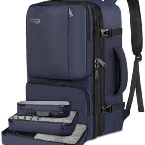 Vancropak Carry on Backpack, Airline Approved 45L Travel Backpack with 3 Packing Cubes for Men Women, Water Resistant Expandable Weekender Luggage Daypack Suitcase Duffel Bag, Gifts for Traveler, Blue