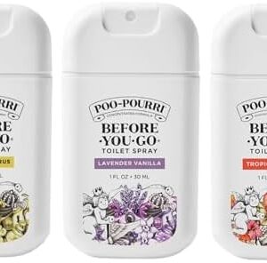 Poo-Pourri Before-You-Go Toilet Spray, Variety Pack 3 count- 1 Fl Oz each Pocket Travel Size - Original Citrus, Lavender Vanilla, and Tropical Hibiscus