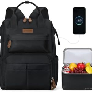 Maelstrom Travel Backpack for Women Men,Laptop Backpack Fits 15.6-17.3 Inch Laptop, Nurse/Teacher/Work Bag with Insulated Lunch Box,Water Resistant Carry On Backpack,Black