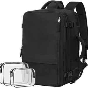 Travel Backpack For Women Men Airline Approved, Carry On Backpack, 17 inch Laptop Backpack, Waterproof Casual Outdoor Luggage Weedender Bag, Hiking Backpack(Black)