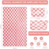 Travel Blanket and Pillow Compact, Premium Soft 3 in 1 Airplane Blanket with Soft Bag Pillowcase，Hand Luggage Sleeve, Backpack Clip and Eye Mask (Ckeckered Pink) - Image 3