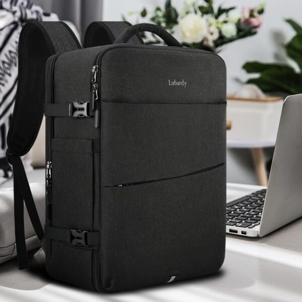 Travel Backpack for Men Women 17 Inch Flight Approved Carry on Backpack Waterproof Large 40L Luggage Daypack Business College Weekender Overnight Laptop Backpack with 3 Packing Cubes, Black - Image 8