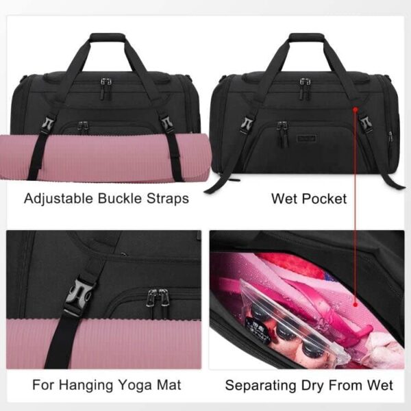 Gym Duffle Bag for Women Men 40L Waterproof Sports Bags Travel Duffel with Shoe Compartment,Wet Pocket Large Weekender Overnight Toiletry Bag,Black - Image 7