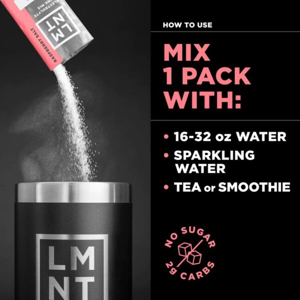 LMNT Zero Sugar Electrolytes - Raspberry Salt | Drink Mix | 30-Count - Image 5